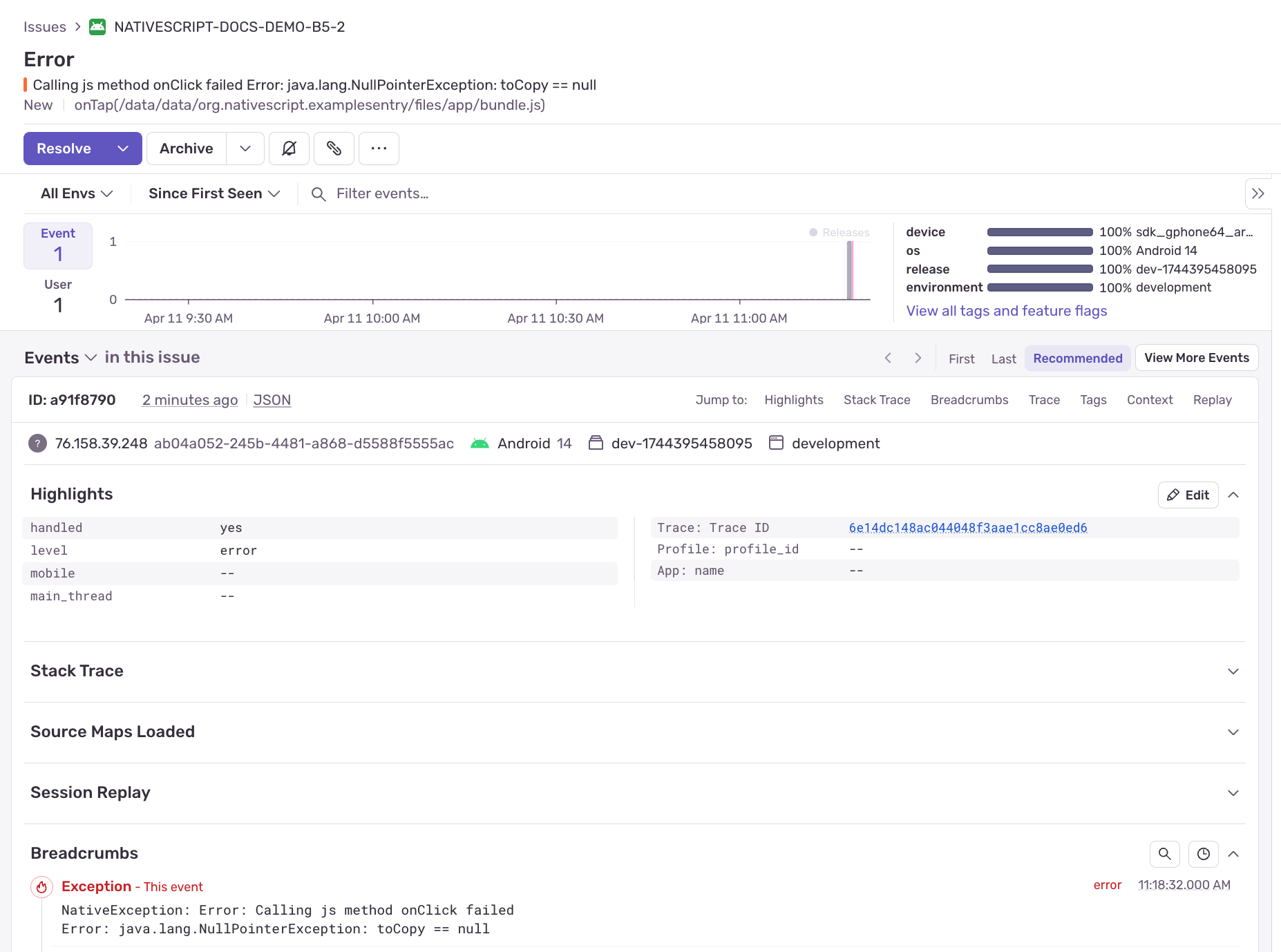 Sentry Crash Reporting with Android